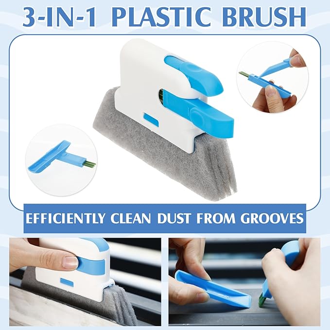 Chengu 8 Pcs Window Screen Cleaner & Track Cleaning Kit, Detachable Mesh Screen Cleaning Brushes Groove Brushes and Replacement Clean Cloths for Groove, Gaps, Sliding Door Track, Wet Dry Use