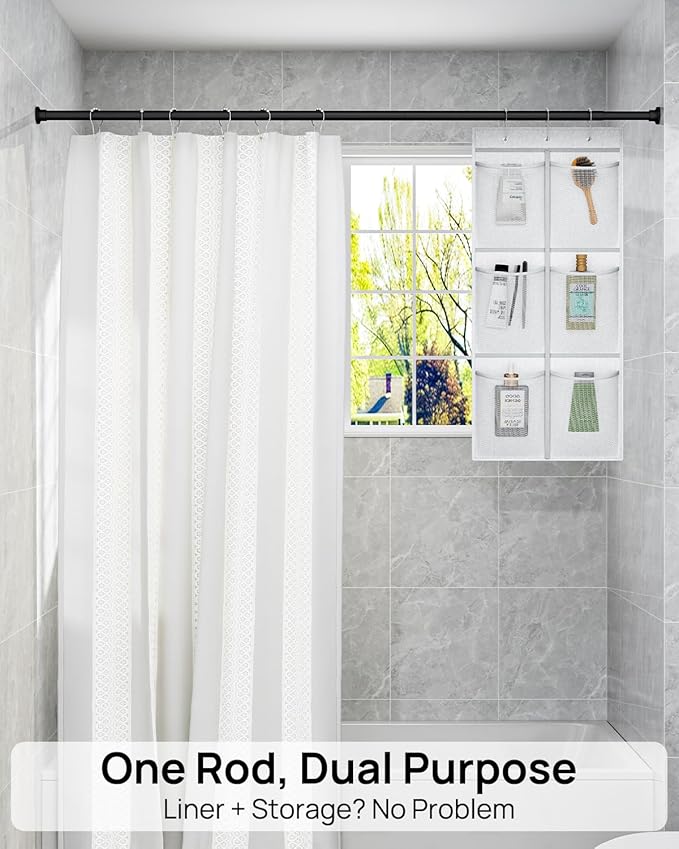 ALLZONE Heavy Duty Tension Shower Curtain Rod 42-83 Inches for Bathroom, Window, Non-Slip, Adjustable with Strong Spring Pole for Closet, Doorway, No Rust, No Drilling, Black