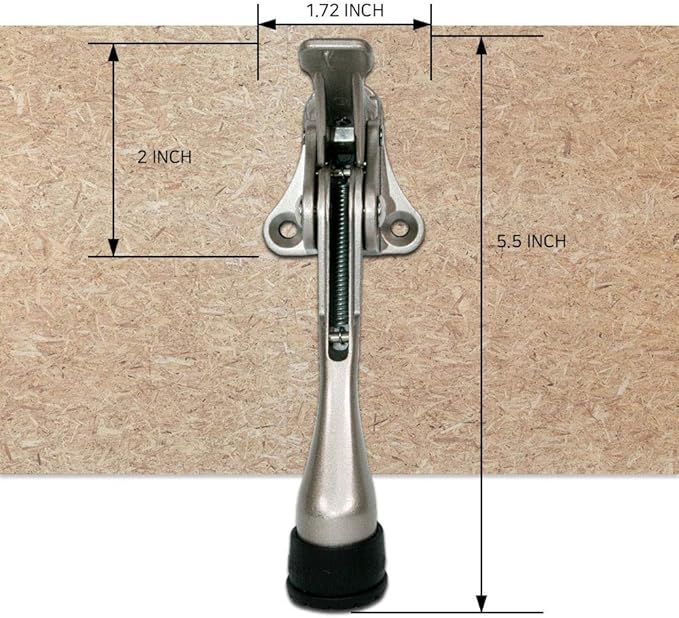 One Touch Kickdown Door Stopper, Door Holder, Heavy Duty Door Stops, Bottom of Door, Height-Adjustable Rubber Tips by HASHI (Satin Nickel 4 inch x 2pack)