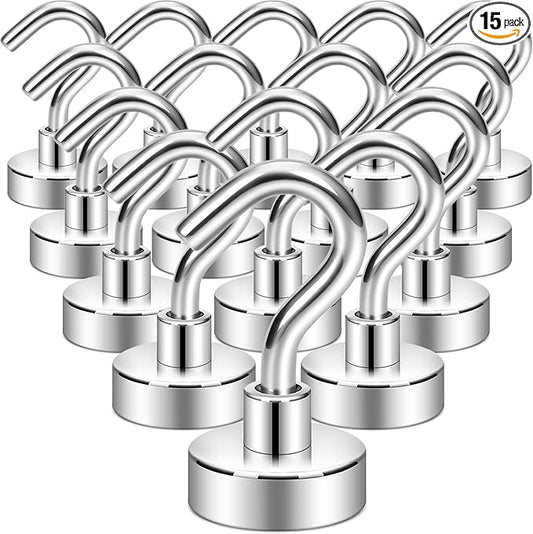Neosmuk Magnetic Hooks, Heavy Duty 30lb+ Strong Magnet Hook for Cruise Cabins, Cruise Ship Essentials for Hanging, Metal Wall Refrigerator Hangers (Silver White, 15 Pack)