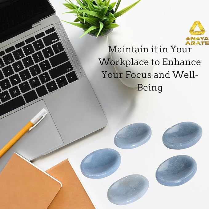 Angelite Worry Stones – Crystal Thumb Worry Stone for Anguish, Stress – Relaxing & Soothing Balance Stones for Meditation, Stress Relief – Healing Stones & Crystals for Men, Women