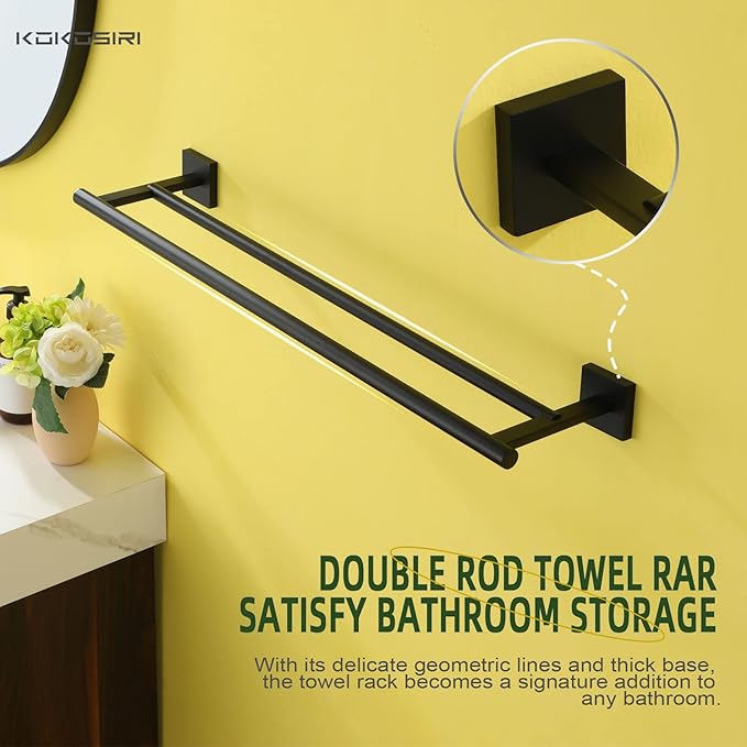 KOKOSIRI Towel Rails Bathroom Hardware Towel Bars Matte Black 24 Inch Bath Towel Holder for Cabinet Kitchen Wall Stainless Steel B5005BK-L24
