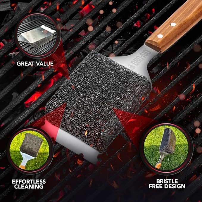 BBQ-AID 2-Pack Bristle Free Grill Brush Replacement Heads – Stainless Steel Poly Mesh Blend, No-Scratch Grill Cleaner Refills for BBQ Grill Brush and Scraper, Safe for All Grill Types