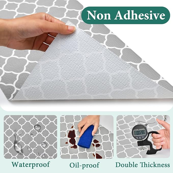 Shelf Liners for Kitchen Cabinets 12in x 20FT Non-Adhesive Drawer Liner Gray Quatrefoil Thickened Shelf Liner Paper Strong Non-Slip Easy to Clean for Tool Box Refrigerator with Knife and Tape Measure