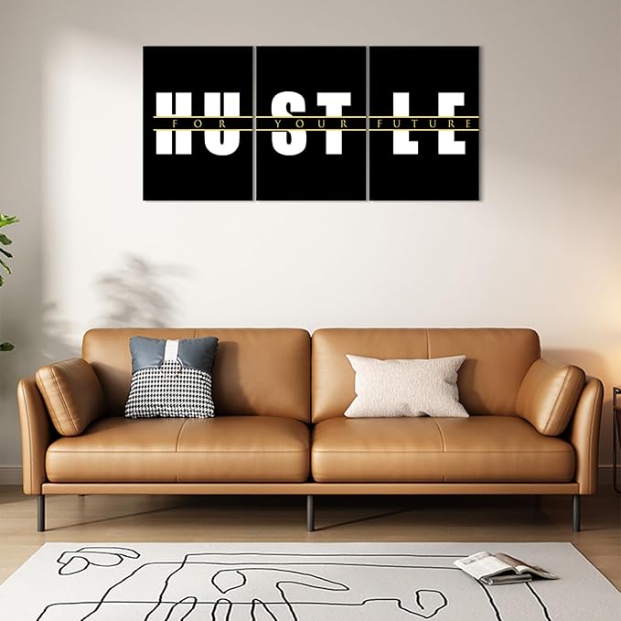 KAWAHONE Motivational Quotes Hustle Wall Art,Inspirational Wall Art, Hustle for Your,Ideal Gift For Bedroom Living Office Bedroom Artwork Framed and Ready to Hang