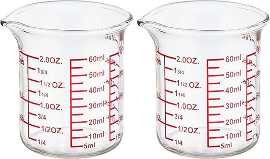 High Borosilicate Glass Measuring Cup-V-Shaped Spout，Glass Measuring Beaker for Kitchen or Restaurant, Easy to Read, 60 ML (2 Oz)-Pack of 2