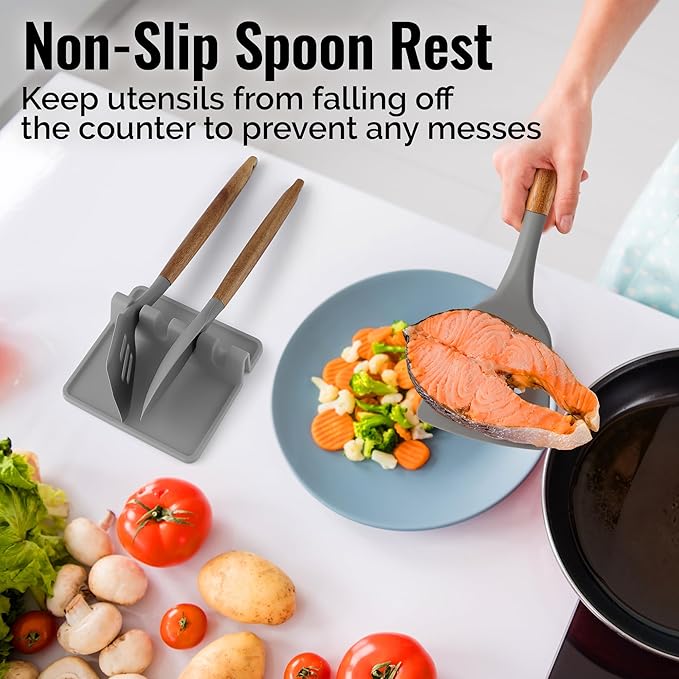 Zulay Silicone Utensil Rest - BPA-Free, Durable Spoon Rest with Drip Pad - Heat-Resistant Spoon Rest for Stovetop - Spoon Rest for Kitchen Counter - Kitchen Gadgets & Kitchen Utensils Holder - 2 Pack