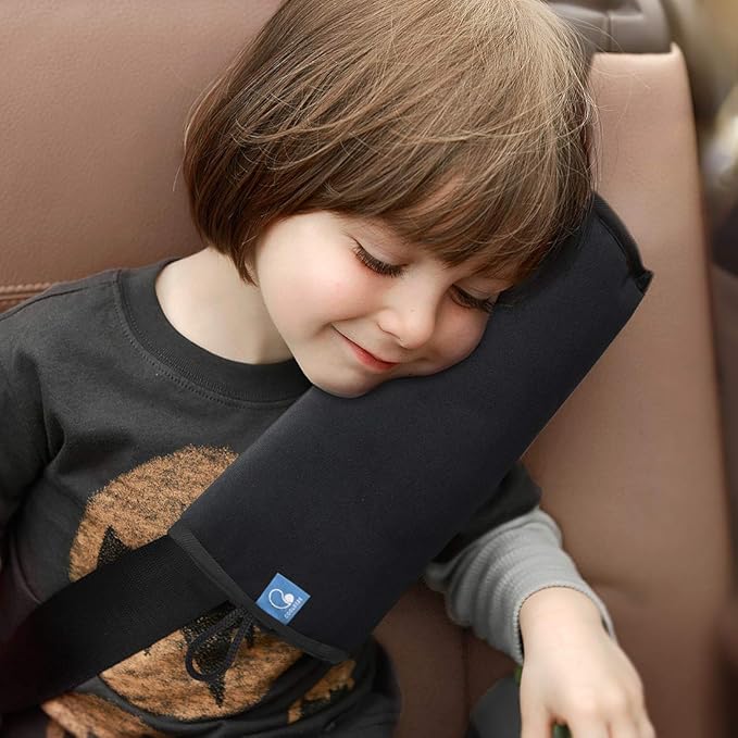 COOLBEBE Seat Belt Pillow for Kids, Extra Soft Toddler Travel Pillow for Car Seat, Universal Carseat Strap Cushion Pads for Children, Babies, and Adults, Black