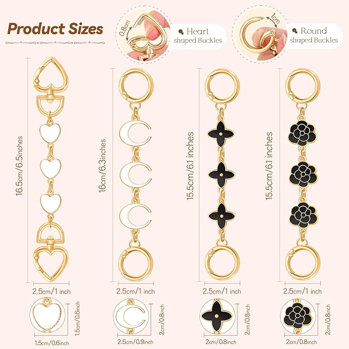 4Pcs Bag Extender Chain (White and Black Multishapes) Purse Extender Chains Bag Strap Extender for Handbags Shoulder Bag, Metal Gold Chain Replacement Purse Bag Chains Accessories Mother's Day