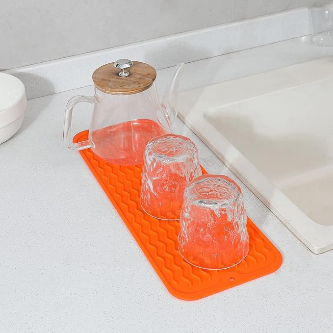 MicoYang Silicone Dish Drying Mat for Multiple Usage,Easy clean,Eco-friendly,Heat-resistant Silicone Mat for Kitchen Counter,Sink,Bar,Bottle,or Cup Orange M 17 inches x 6 inches