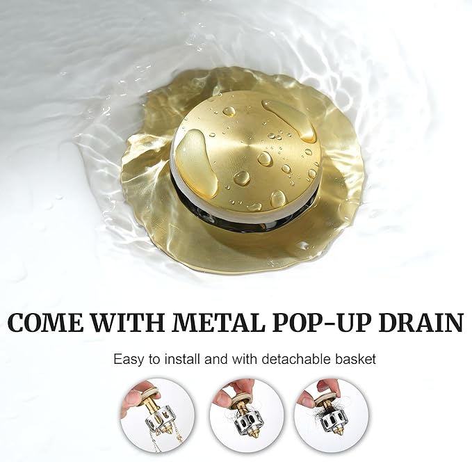 Ultimate Unicorn 8 inch Bathroom Faucet Brushed Gold, Waterfall Bathroom Faucet with Metal Pop-up Sink Drain Stopper and 2 Supply Hoses,2 Handle Widespread Faucets for Vanity Sink 3 Holes