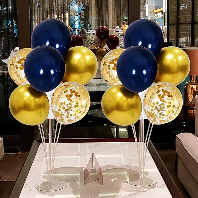 4 Set Blue Gold Balloon Stand Balloon Centerpieces Table Decorations for Birthday Wedding Anniversary Retirement Graduation Decorations Class of 2026 New Years Eve Party Supplies