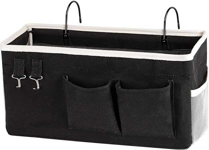 Ozzptuu Bedside Storage Caddy/Bedside Hanging Storage Bag for Headboards, Bunk Beds, Dorm Rooms - Book, Phone, Magazine Holder (Black)