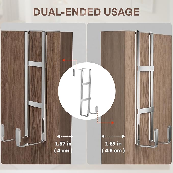 FYY 2 Packs Over The Door Hooks, Double Sided Door Hanger Hook - Heavy Duty No Drill Wall Hooks for Hanging Coats, Towels, Bags, Kitchen Closet Fits Most Doors Up to 1-7/8" Thickness (7.8" L, Silver)