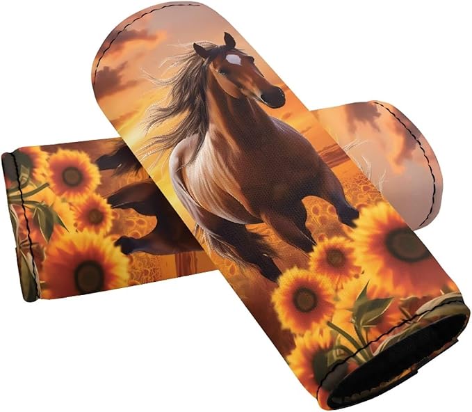 KUIFORTI Horse Set of 2 Pcs Luggage Handle Wraps Set Sunflower Suitcase Protective Handle Cover Soft Luggage Identifiers Multipurpose Door Handle Protection Sleeves Cover