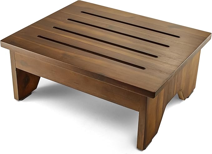 HOLANA 6.5" Wooden Step Stool for Adults (No Assembly Required) - 500 Lbs One Step Stools for High Bed Riser - Small Stepping Stool for Elderly, Seniors, Kids/Bathroom, Bed, Kitchen (Acacia Wood)