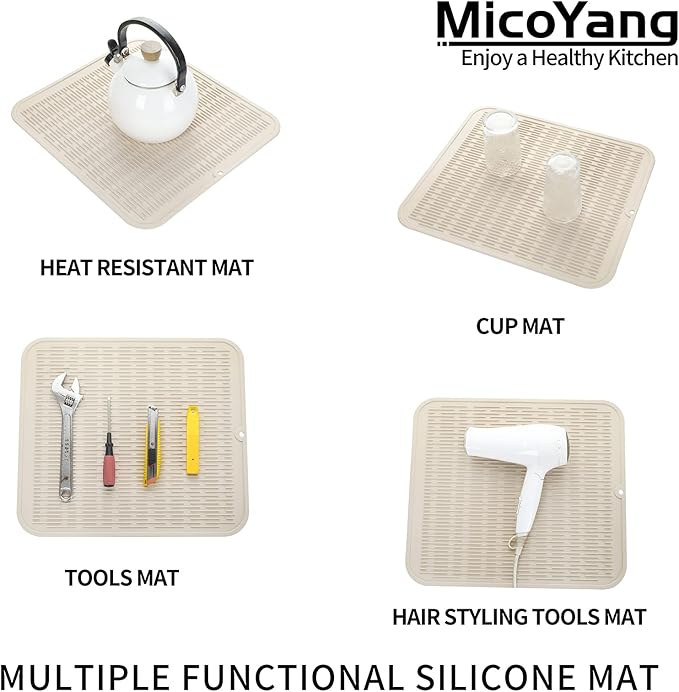 MicoYang Silicone Dish Drying Mat for Multiple Usage,Easy clean,Eco-friendly,Heat-resistant Silicone Mat for Kitchen Counter or Sink,Refrigerator or Drawer Liner Tapioca 2XL 24 inches x 18 inches