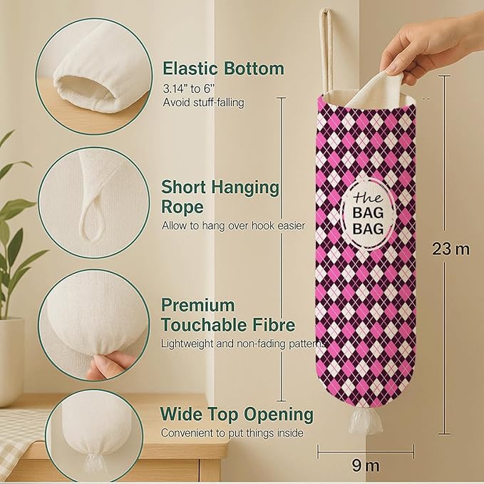 The Bag Bag Grocery Bags Holder, Funny Argyle Buffalo Check Plaid Grocery Bags Holder Organizer For Shopping Sack, Reusable Hanging Trash Sack Dispenser, Kitchen Gift For Women Family Friends