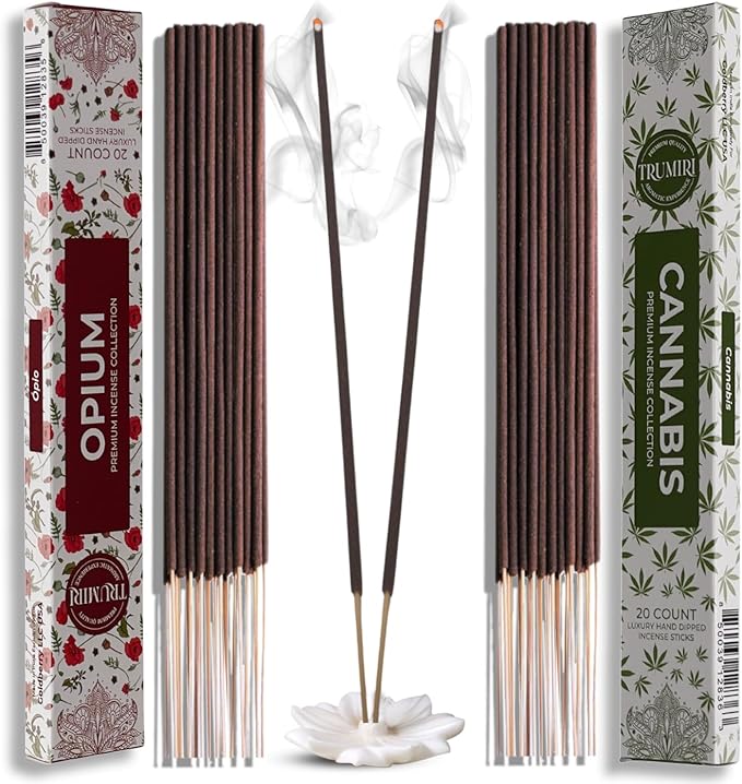 Trumiri Incense Sticks - Combo Pack of 40 Insence-Sticks - 20 Opium + 20 Cannabis - Insenses - Insents - Incents - Inscense - Incence - Incienso - All Natural Incense Sticks