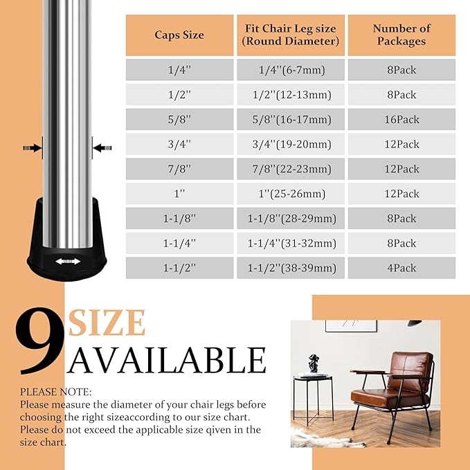 5/8" Round Rubber Chair Leg Tips Caps, 16 Pack Small Chair Leg Floor Protectors Small Furniture Legs Caps Non Slip Reduce Noise for Hardwood Floors (Black, Fit: 16mm to 17mm)