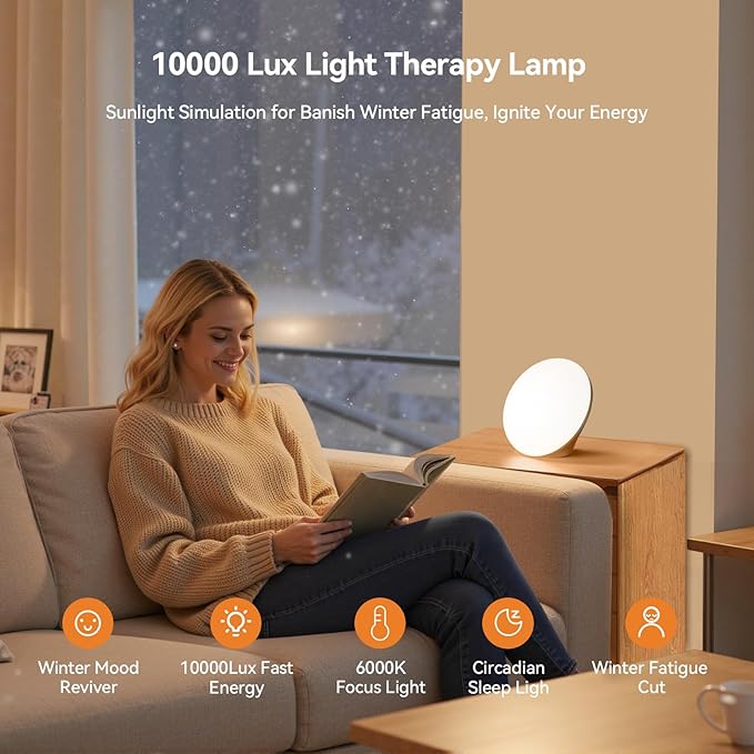 670nm Red Light Therapy Sleep Device & 10,000 Lux Sun Lamp – Dual Function Sleep Aid and Sunlight Lamp, Red Night Light Lamp to Support Deep Relaxation and Improve Sleeping for Adult & Kid Bedroom