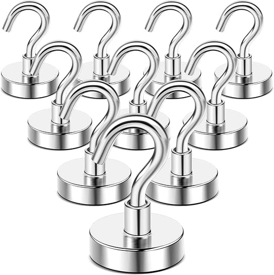 DIYMAG Magnetic Cubicle Hooks 10 Pack, 85lbs 2026 Cruise Cabin Ship Essentials Magnet Hook Heavy Duty Strong Wall Mount Magnets Fridge for Classroom Wall Mount Kitchen Grills Silver