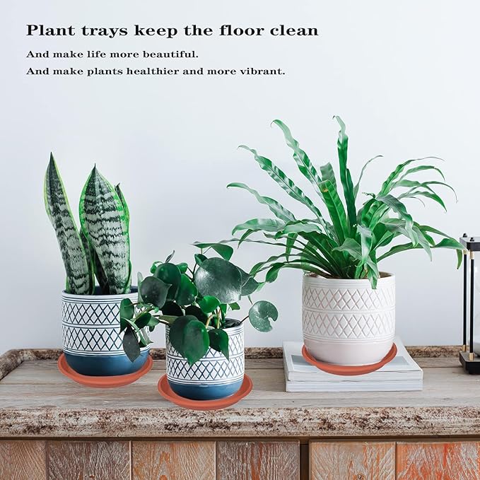 Grjoprt 2 Pack of Plant Saucer 12 inch, 12 inch Plastic Plant Drip Trays, Heavy Duty Plant Trays for Indoors no Holes, Plant Water Tray for Planters (Terracotta)