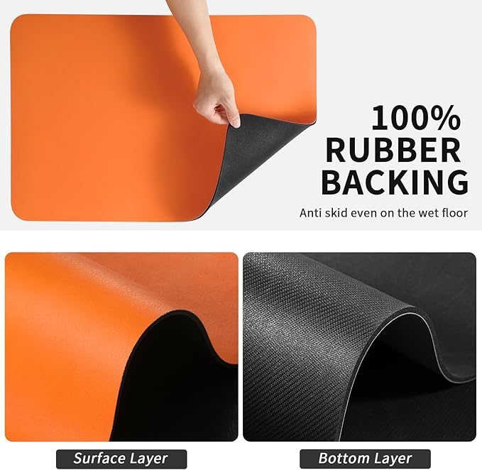 HotLive Dish Drying Mat for Kitchen Counter, Heat Resistant Drainer Mats with Non-slip Rubber Backed, Hide Stain Kitchen Super Absorbent Draining Mat, Easy to Clean Dish Rack Pad, Orange 16"x20"