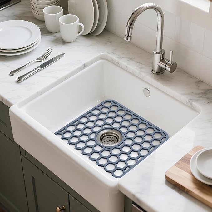 Silicone Sink Protectors for Kitchen Sink with Center Drain - 12" x 11" Kitchen Grid Accessory, Non-Slip Heat-Resistant Mat for Bottom of Porcelain Stainless Steel, Dishwasher Safe