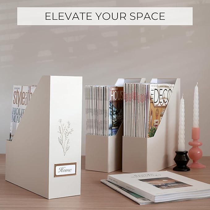 Beautiful Magazine Holder Set of 3 - Sturdy File Holder to Organize Your Desk Or Shelves - The Perfect Office Storage to Effortlessly Organize Your Paperwork/Files, Magazines, Books Or Binders