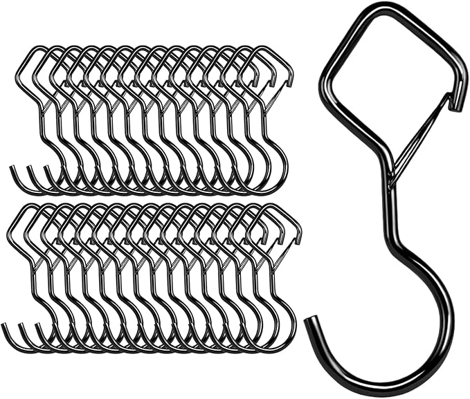 Heavy Duty S Hooks for Hanging with Lock, 4.72 Inch Metal Screw Hooks for Plants, Kitchen Utensils, Bags, Towels, and Outdoor Storage, Plant Hangers and Hanging Hooks (Black, 30 pcs)