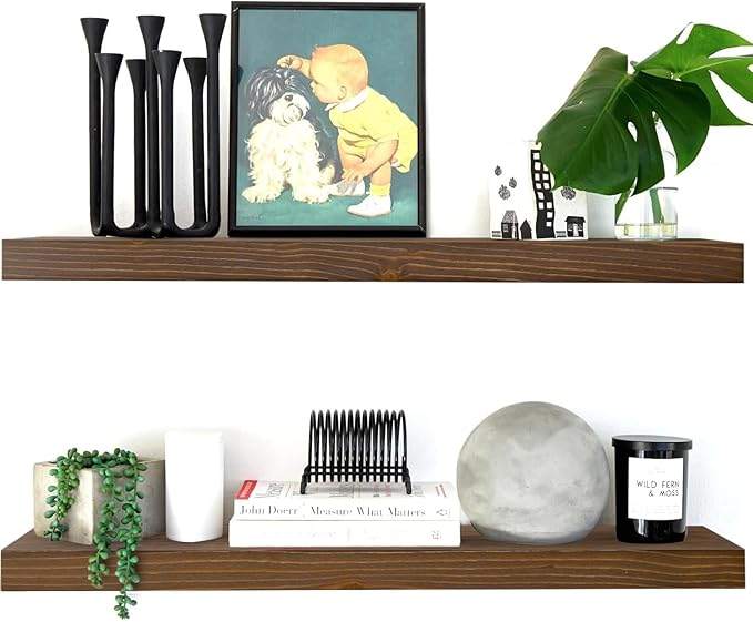 Homeforia Classic Walnut 30 inch Floating Shelf, High-End Solid Real Wood Small 30-inch Floating Shelves for Wall Mounted, 30in Floating Shelves, Heavy Duty Bracket, 30 x 6.5 x 1.75 inches, Set of 3