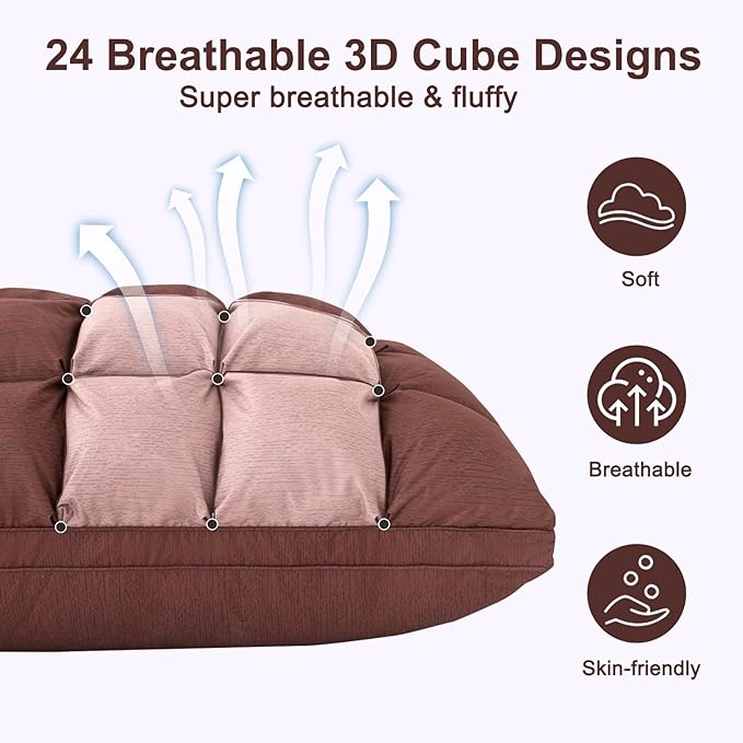 YOUR MOON Soft Pillows Quuen for Sleeping, Support Bed Pillows, Fluffy Down Alternative Pillow, Luxury Hotel Gel Standard Pillows for Side Sleeping (Brown)