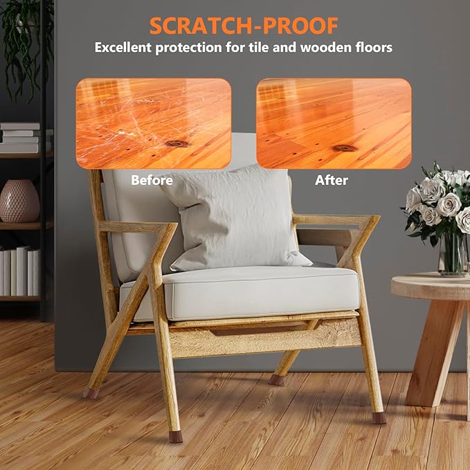 16pcs Round Chair Leg Floor Protectors, Felt Pads Chair Leg Protectors for Hardwood Floors, Silicone Furniture Feet Cups Covers Felt Pads, Prevents Scratches & Reduce Noise, Brown, X-Small