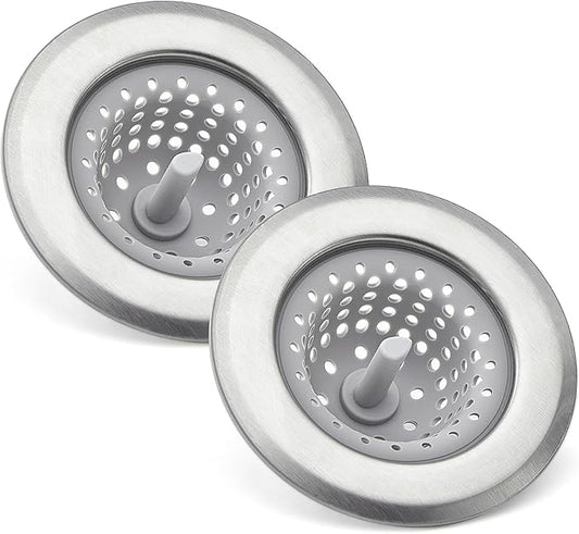 Amazon Basics 2pcs Kitchen Sink Strainer, Stainless Steel Sink Drain Strainer, Dishwasher Safe, Outer Diameter 4.4 inch/11.2cm, Inner Diameter 3 inch/7.3cm