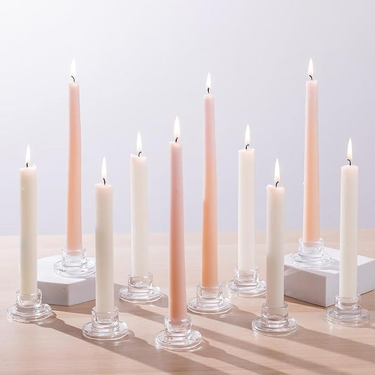 Glasseam Glass Tapered Candlestick Holders: 10Pcs Small Taper Candle Holders Bulk Clear Candle Sticks Holder Decor Short Modern Candle Holder for Table Centerpiece Wedding Christmas Dinner Party