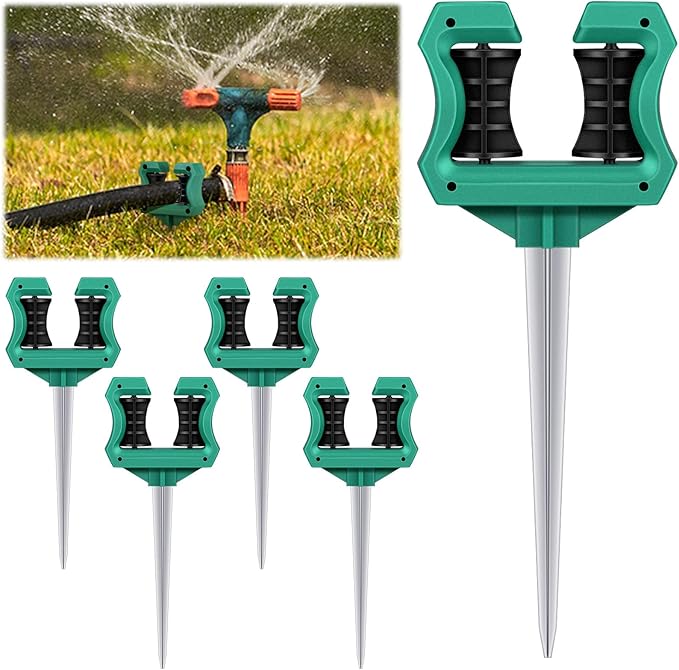 Yaocom 5 Pcs Hose Guide for Garden 10 Inch Rust Proof Metal Garden Spike Roller Reel Lawn Hose Support Spike Stakes Holder for Yard Lawn Plant Protection