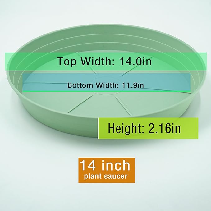 Plant Saucer 14 Inch 2 Pack 6 8 10 12 14 16 18 20 25, Plastic Plant Trays for Pots，Extra-Deep Plant Water Dray Tray, Bird Bath Bowl, Heavy Flower Plant Saucers Indoors and Outdoor No Holes