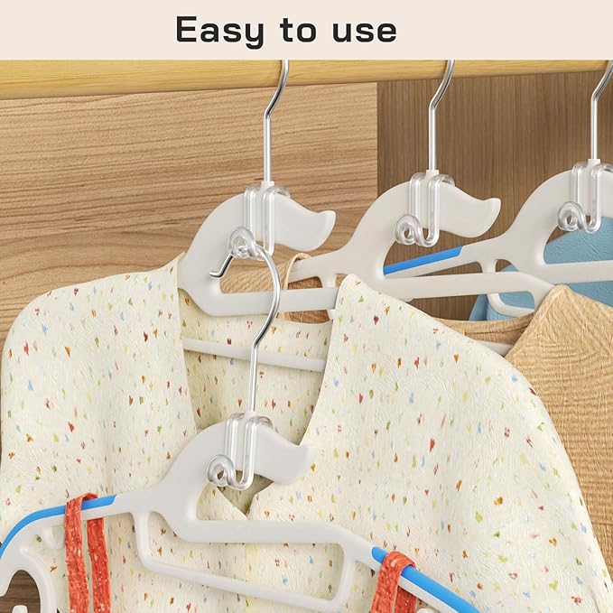 Tinfol 100pc Clear Connector Hooks, Space Saving Hooks for Closet Organizers, Heavy Duty Clothes Hanger Extender Hook for Hangers (Transparent)