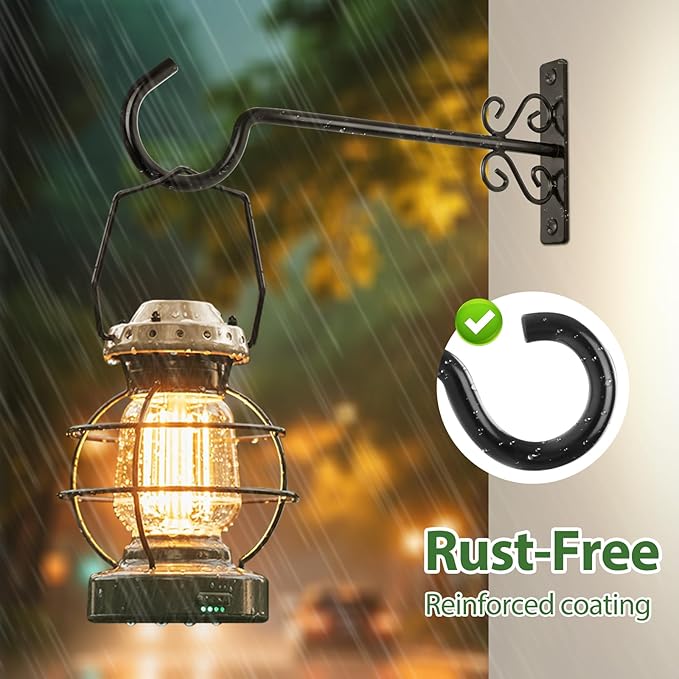 BOLITE Plant Hangers, 12 Inch Hanging Plant Brackets Outdoor or Indoor, Wall Hooks for Hanging Hummingbird Feeders, Bird Feeders, Planters, Lanterns, Wind Chimes, 2 Pack, Black, Gifts for Women Men
