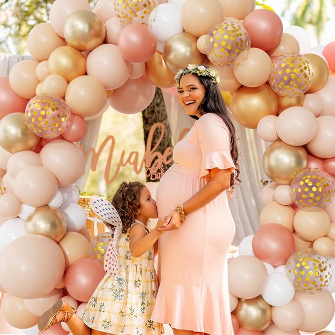 Ouddy Party Blush Balloons Arch Garland Kit, Different Sizes 12 10 5Inch Peach Rose Gold Pastel Orange Metallic Confetti Balloon for Bridal Baby Shower Wedding Birthday Party Decoration