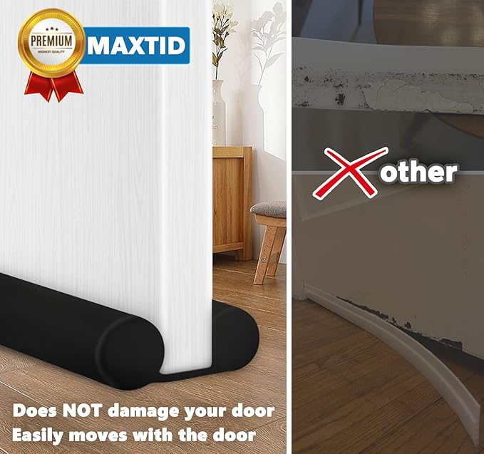 MAXTID 32" Black Door Air Draft Stopper - Wind Blocker for Bedroom Doors & Small Apartments