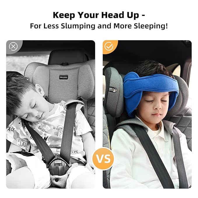 Adjustable Toddler Car Seat Head Support Band, Car Seat Straps Cover, Safety Car Seat Neck Relief, Infants and Baby Head Support, Blue