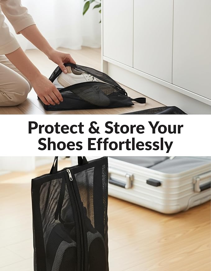 Travel Shoe Bag with Mesh & Zipper – Polyester TPU Sneaker Organizer, Portable Dustproof Storage & Laundry Wash Bag for Men’s and Women’s Shoes