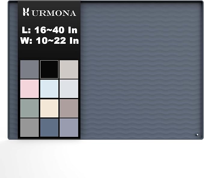 URMONA 28'' x 22'' Waterproof Silicone Under Sink Mat Cabinet and Counter Protector, Shelf Liner for Kitchen and Bathroom, Storage and Organizers, Litter Mat, Pet Cat Puppy Essentials（Charcoal）