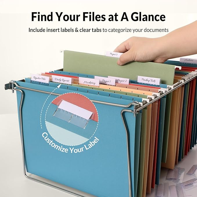SUNEE Hanging File Folders, 50 Pack Letter Size Hanging File Folders with 1/5-cut Tabs, Stay Organized for Your Home and Office Bulk File, Documents and Paper,5 Retro Colors