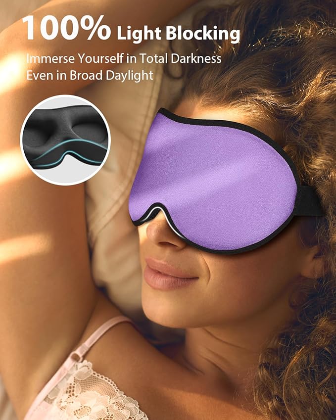 MABAO Weighted Sleep Mask - 100% Blackout Eye Mask for Sleeping for Women Men, 3D Contoured for Lash Extension, Zero Eye Pressure Memory Foam Cover, Soft Gentle Pressure Blindfold for Travel - Purple