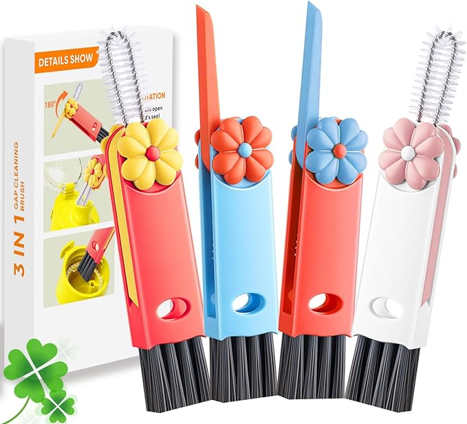 3 in 1 Cup Lid Cleaning Brush, Multifunctional Gap Cleaning Brush, Home Kitchen Crevice Brush, Portable Bottle Cleaner Brush for Cleaning Tight Spaces, Bottle Gaps, Travel Mug Caps(4 PCS)