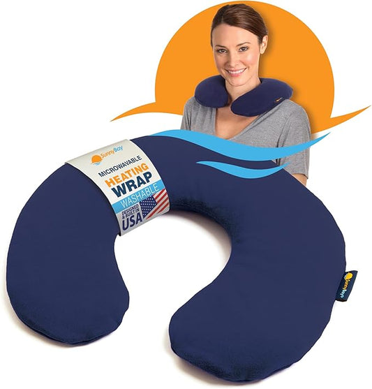 SunnyBay Microwave Heating Pad, Microwavable Heated Neck Pillow for Moist Hot Therapy, Heated Neck and Shoulder Wrap with Wheat Filling and Washable Cover, 12"X12"X2", 2.5 lbs, Navy Blue