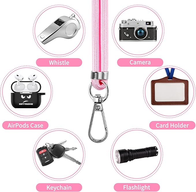 CACOE Phone Lanyard 2 Pcs-2 Pcs Adjustable Neck Strap, 4 Pcs Patches, Universal Crossbody Multifuctional Cell Phone Lanyards Compatible with Most Smartphones(Black+Bright Pink)